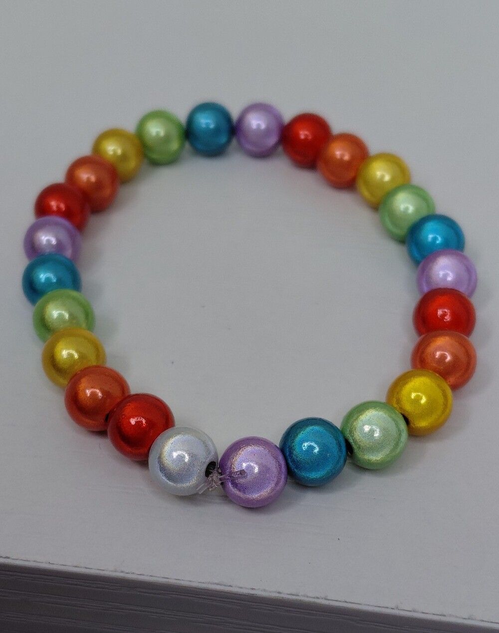 Hand Made Stretch Rainbow Bead Bracelet - Multicolor 7 Inches - Picture 9 of 11